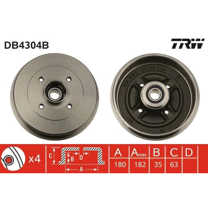TRW DB4304B Bremstrommel TRW DB4304B Bremstrommel