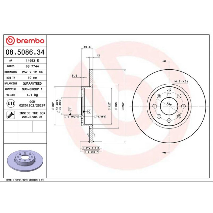 Brembo 08.5086.34 Bremsscheibe PRIME LINE Brembo 08.5086.34 Bremsscheibe PRIME LINE