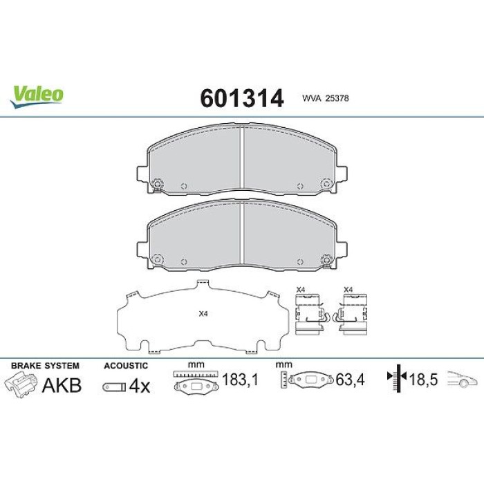 Valeo 601314 Bremsbelagsatz, Scheibenbremse