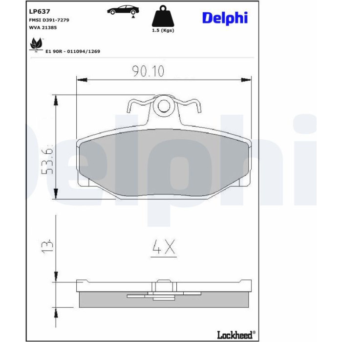 Delphi LP637 Bremsbelagsatz, Scheibenbremse Delphi LP637 Bremsbelagsatz, Scheibenbremse