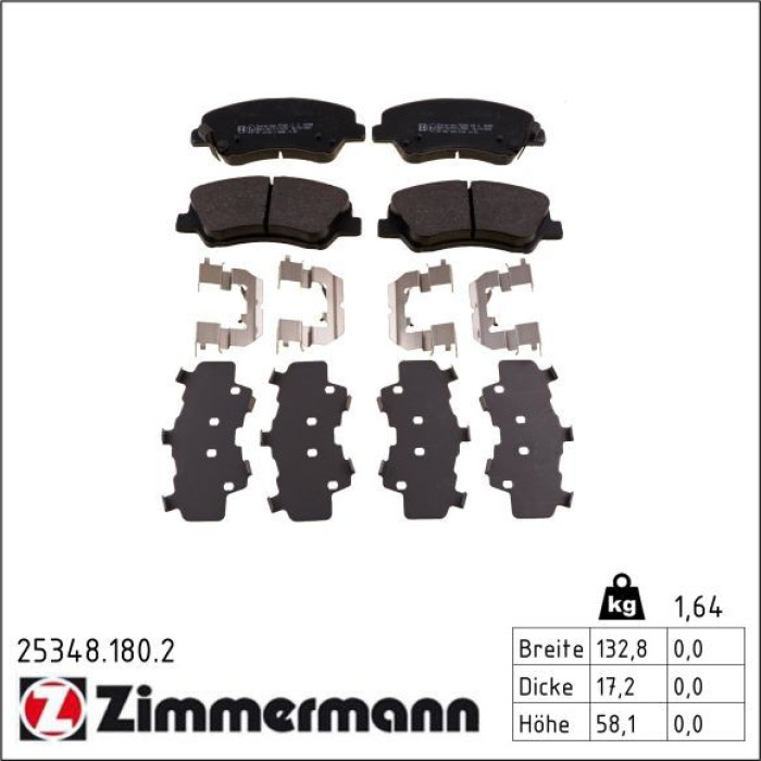 Zimmermann 25348.180.2 Bremsbelagsatz, Scheibenbremse Zimmermann 25348.180.2 Bremsbelagsatz, Scheibenbremse
