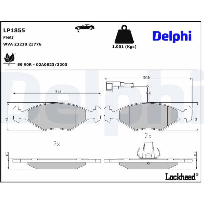Delphi LP1855 Bremsbelagsatz, Scheibenbremse Delphi LP1855 Bremsbelagsatz, Scheibenbremse