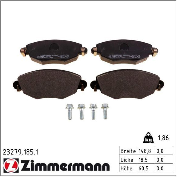 Zimmermann 23279.185.1 Bremsbelagsatz, Scheibenbremse