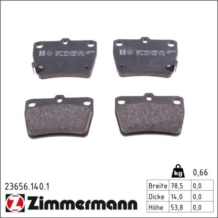 Zimmermann 23656.140.1 Bremsbelagsatz, Scheibenbremse Zimmermann 23656.140.1 Bremsbelagsatz, Scheibenbremse