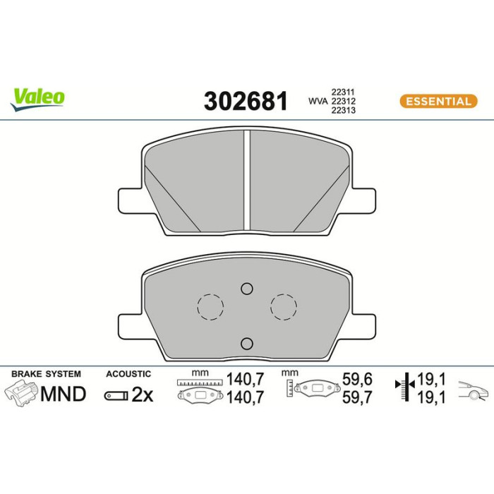 Valeo 302681 Bremsbelagsatz, Scheibenbremse ESSENTIAL Valeo 302681 Bremsbelagsatz, Scheibenbremse ESSENTIAL