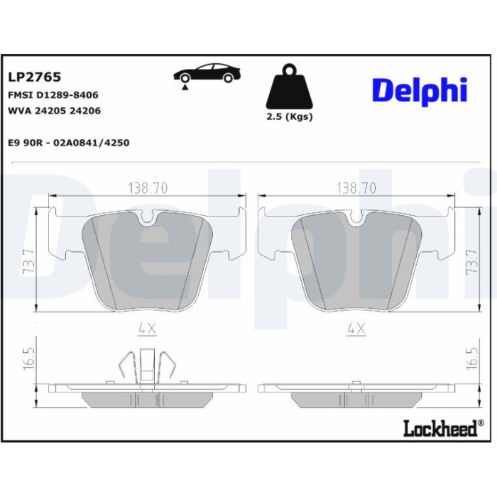Delphi LP2765 Bremsbelagsatz, Scheibenbremse