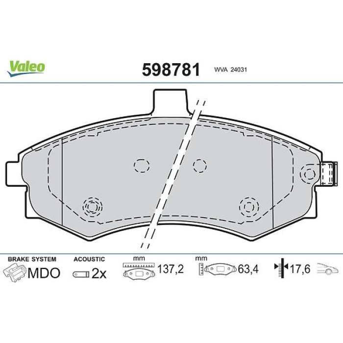 Valeo 598781 Bremsbelagsatz, Scheibenbremse Valeo 598781 Bremsbelagsatz, Scheibenbremse