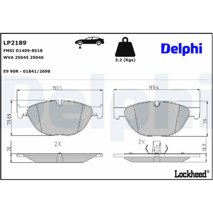 Delphi LP2189 Bremsbelagsatz, Scheibenbremse Delphi LP2189 Bremsbelagsatz, Scheibenbremse