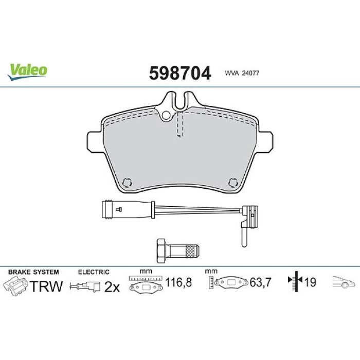 Valeo 598704 Bremsbelagsatz, Scheibenbremse