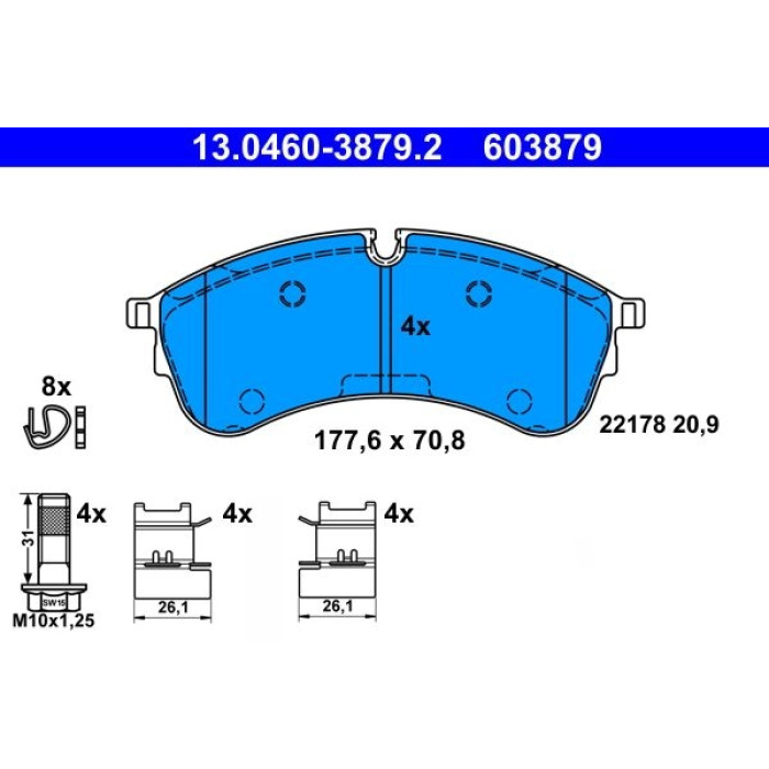 ATE 13.0460-3879.2 Bremsbelagsatz, Scheibenbremse ATE 13.0460-3879.2 Bremsbelagsatz, Scheibenbremse