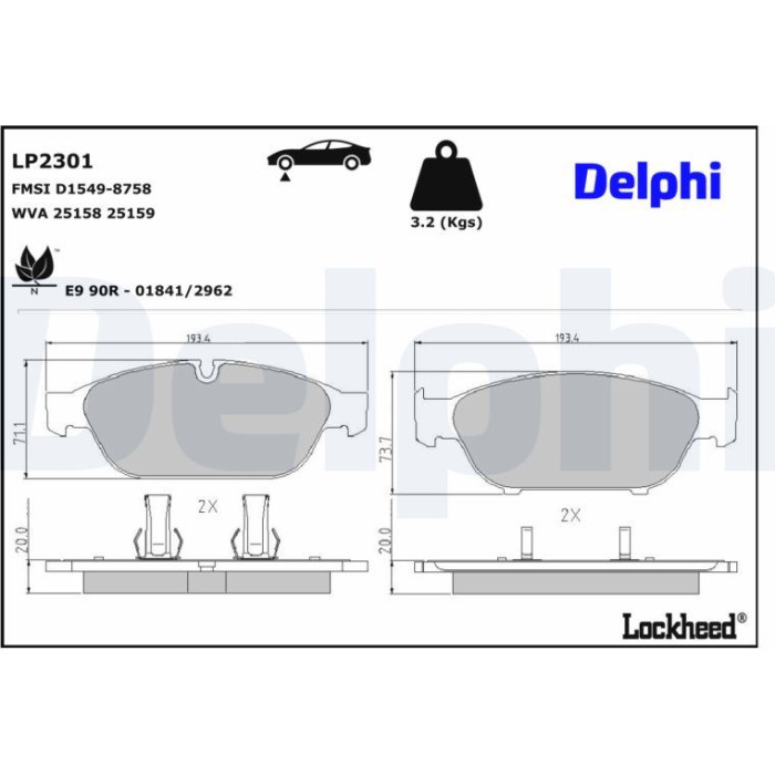 Delphi LP2301 Bremsbelagsatz, Scheibenbremse Delphi LP2301 Bremsbelagsatz, Scheibenbremse