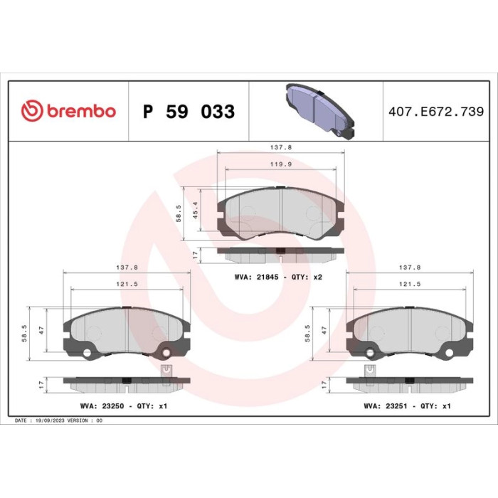 Brembo P 59 033 Bremsbelagsatz, Scheibenbremse PRIME LINE Brembo P 59 033 Bremsbelagsatz, Scheibenbremse PRIME LINE