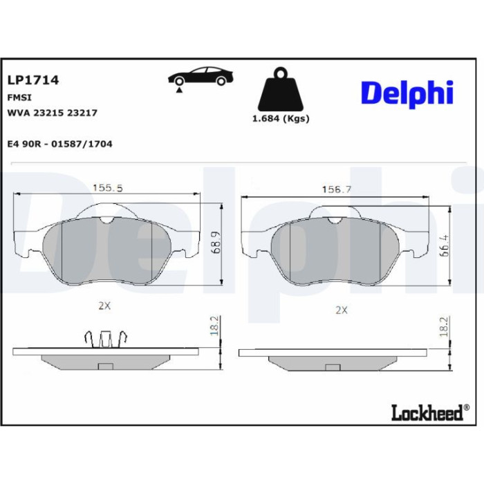 Delphi LP1714 Bremsbelagsatz, Scheibenbremse Delphi LP1714 Bremsbelagsatz, Scheibenbremse