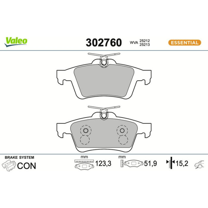 Valeo 302760 Bremsbelagsatz, Scheibenbremse ESSENTIAL Valeo 302760 Bremsbelagsatz, Scheibenbremse ESSENTIAL