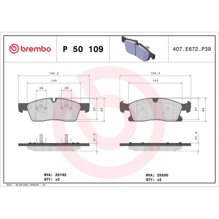 Brembo P 50 109 Bremsbelagsatz, Scheibenbremse PRIME LINE Brembo P 50 109 Bremsbelagsatz, Scheibenbremse PRIME LINE