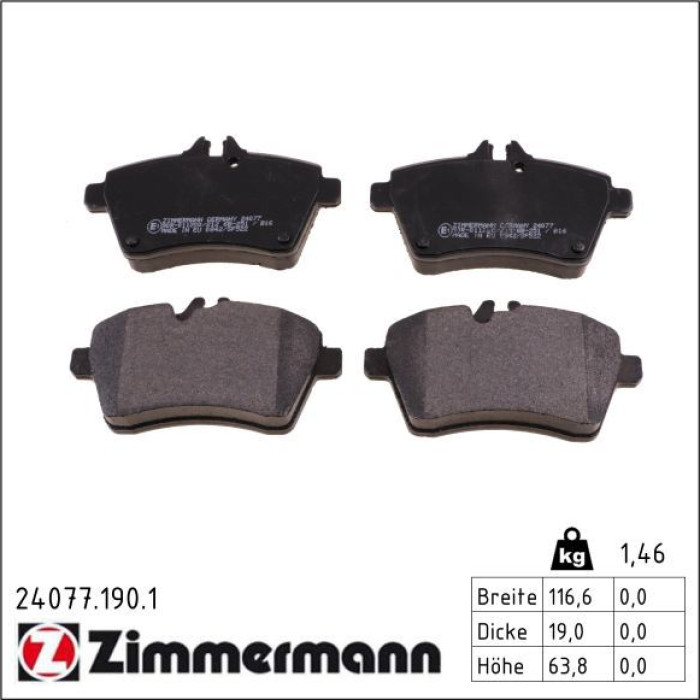 Zimmermann 24077.190.1 Bremsbelagsatz, Scheibenbremse Zimmermann 24077.190.1 Bremsbelagsatz, Scheibenbremse