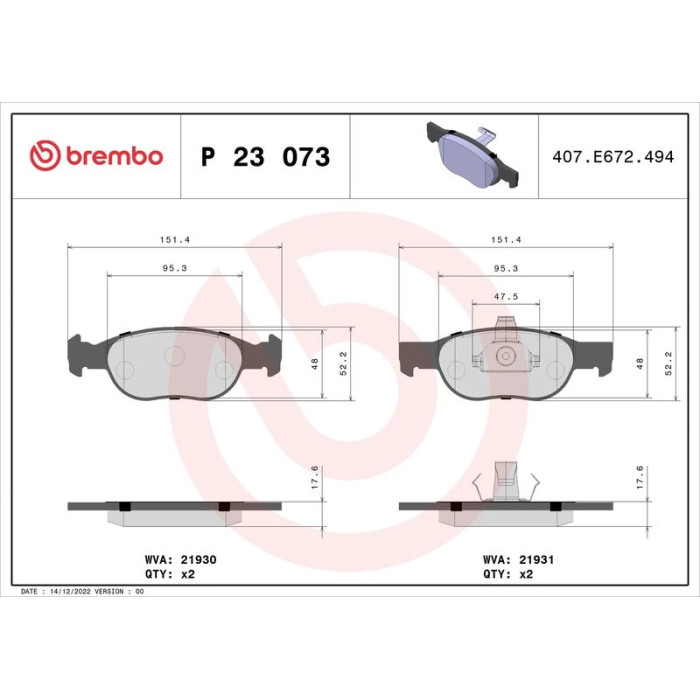 Brembo P 23 073 Bremsbelagsatz, Scheibenbremse PRIME LINE Brembo P 23 073 Bremsbelagsatz, Scheibenbremse PRIME LINE