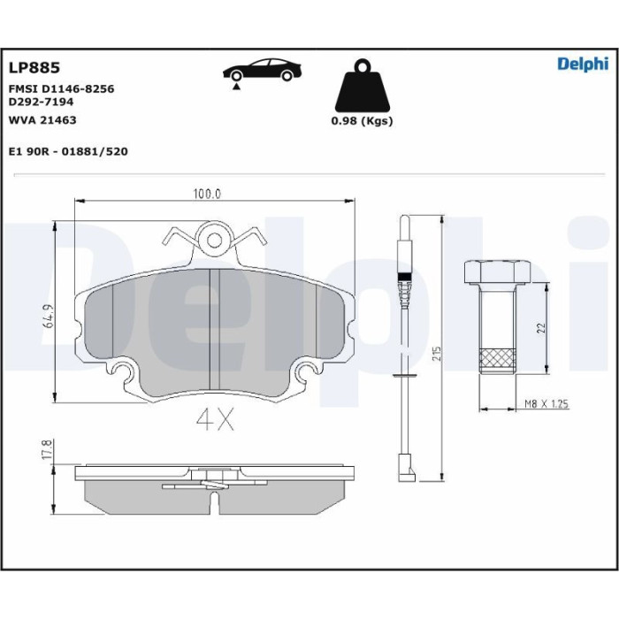Delphi LP885 Bremsbelagsatz, Scheibenbremse Delphi LP885 Bremsbelagsatz, Scheibenbremse