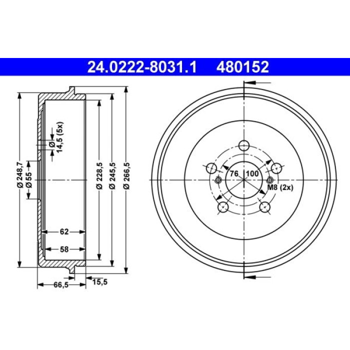 ATE 24.0222-8031.1 Bremstrommel ATE 24.0222-8031.1 Bremstrommel