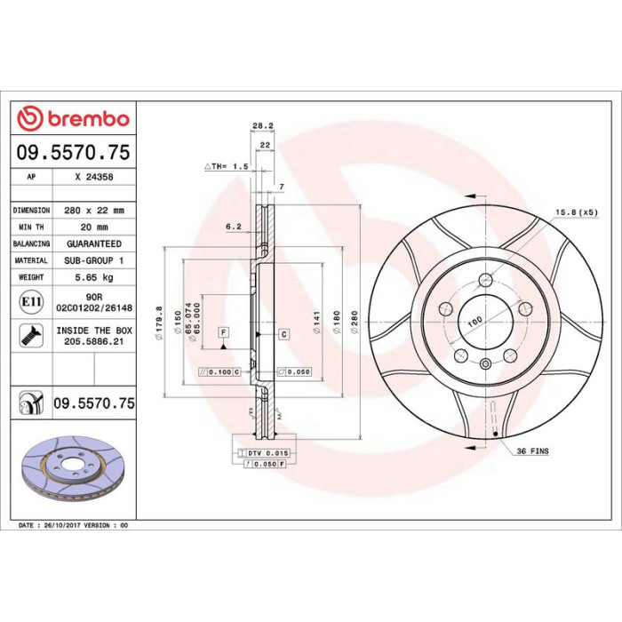 Brembo 09.5570.75 Bremsscheibe XTRA LINE - Max Brembo 09.5570.75 Bremsscheibe XTRA LINE - Max