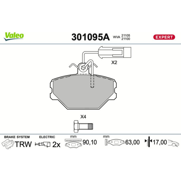 Valeo 301095A Bremsbelagsatz, Scheibenbremse EXPERT Valeo 301095A Bremsbelagsatz, Scheibenbremse EXPERT