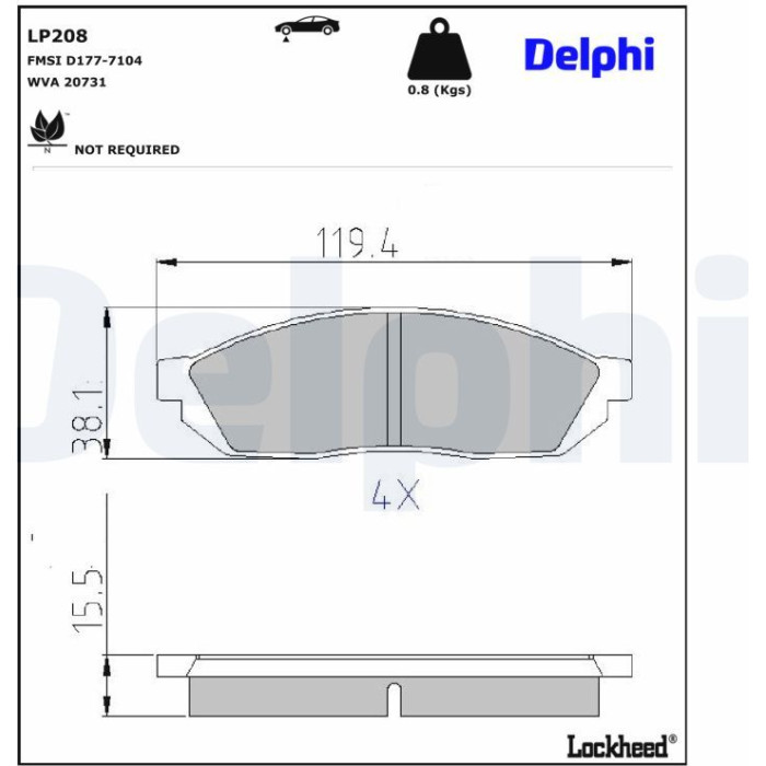 Delphi LP208 Bremsbelagsatz, Scheibenbremse Delphi LP208 Bremsbelagsatz, Scheibenbremse