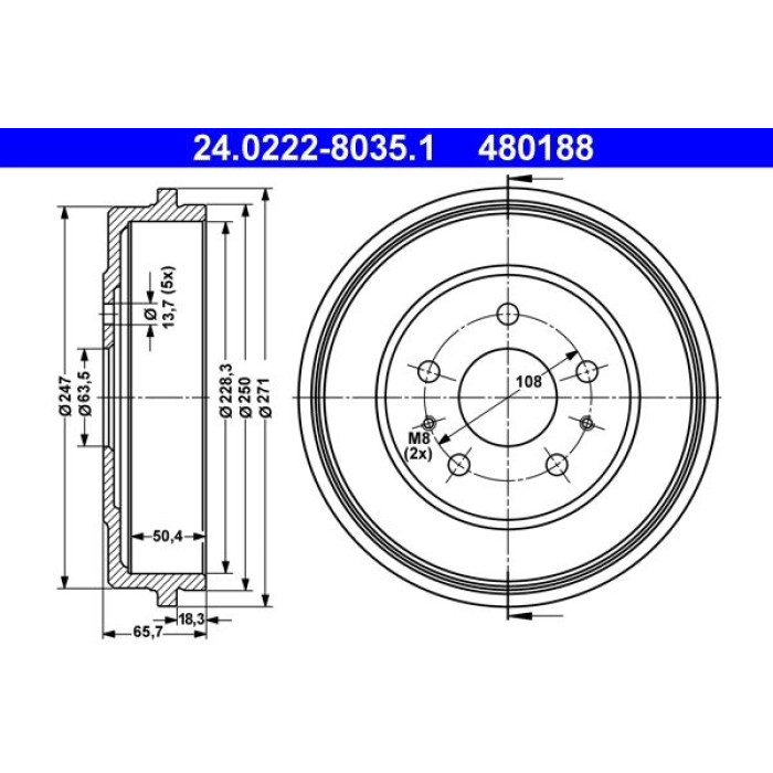 ATE 24.0222-8035.1 Bremstrommel ATE 24.0222-8035.1 Bremstrommel