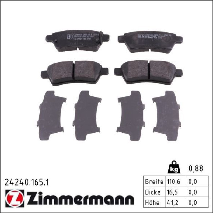 Zimmermann 24240.165.1 Bremsbelagsatz, Scheibenbremse Zimmermann 24240.165.1 Bremsbelagsatz, Scheibenbremse