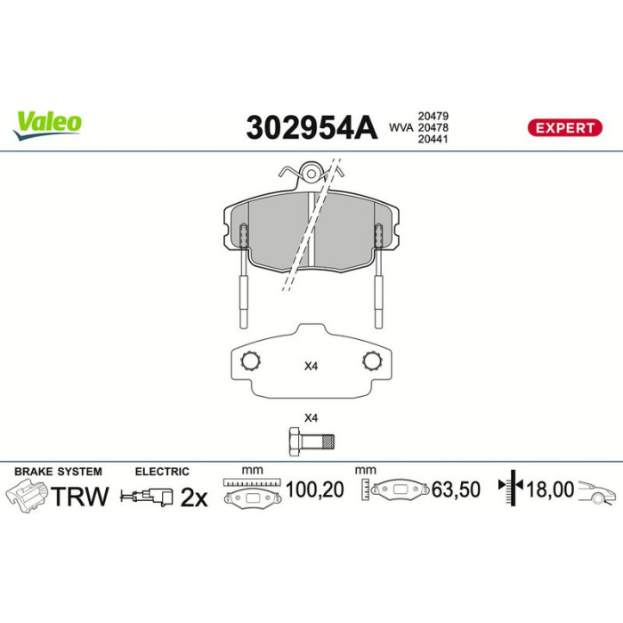 Valeo 302954A Bremsbelagsatz, Scheibenbremse EXPERT Valeo 302954A Bremsbelagsatz, Scheibenbremse EXPERT
