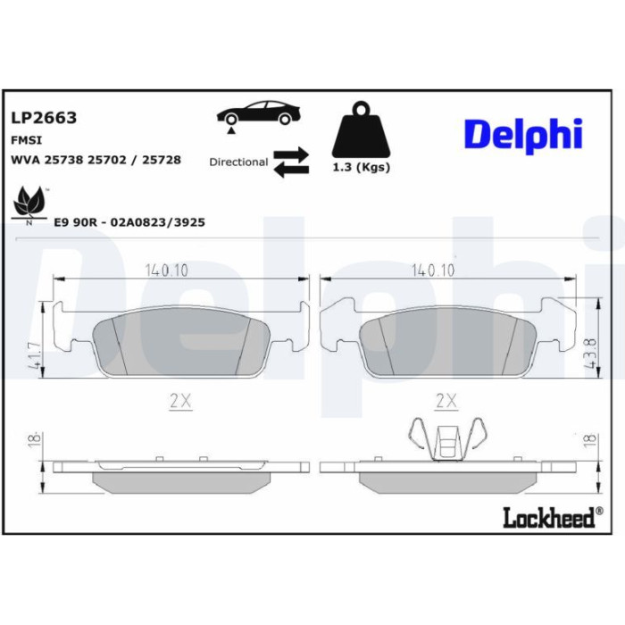 Delphi LP2663 Bremsbelagsatz, Scheibenbremse Delphi LP2663 Bremsbelagsatz, Scheibenbremse