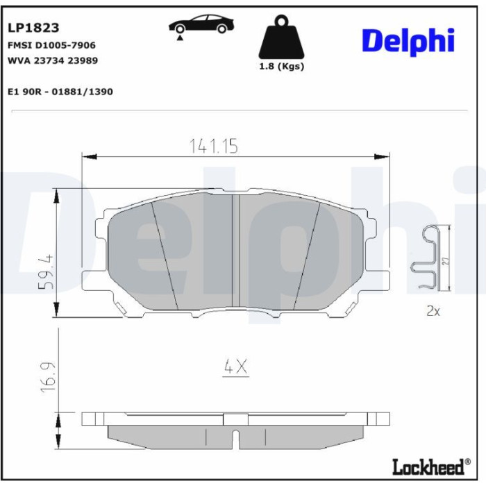 Delphi LP1823 Bremsbelagsatz, Scheibenbremse Delphi LP1823 Bremsbelagsatz, Scheibenbremse