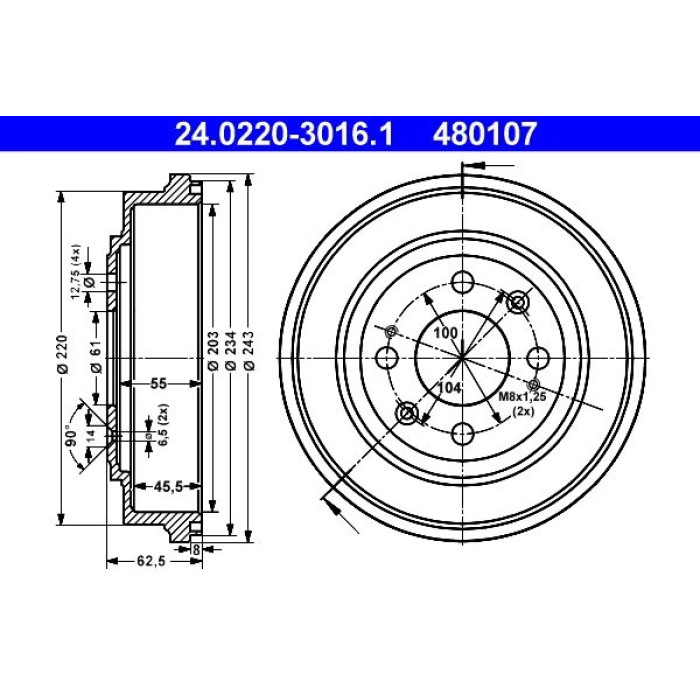 ATE 24.0220-3016.1 Bremstrommel