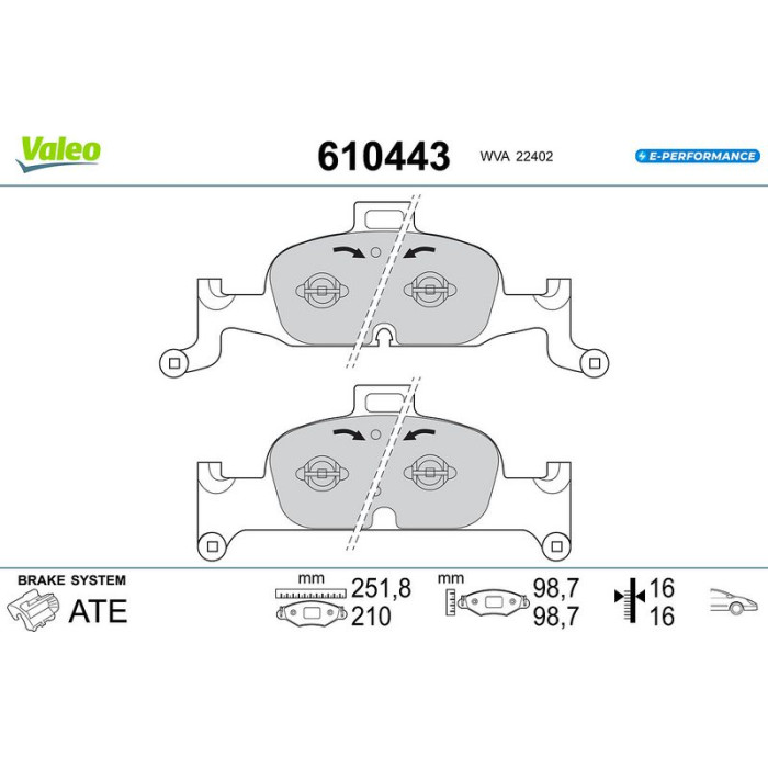 Valeo 610443 Bremsbelagsatz, Scheibenbremse E-PERFORMANCE Valeo 610443 Bremsbelagsatz, Scheibenbremse E-PERFORMANCE