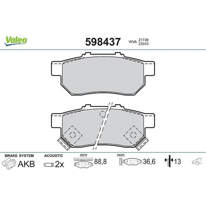 Valeo 598437 Bremsbelagsatz, Scheibenbremse Valeo 598437 Bremsbelagsatz, Scheibenbremse