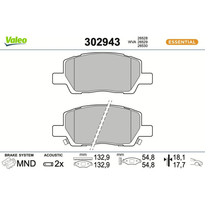 Valeo 302943 Bremsbelagsatz, Scheibenbremse ESSENTIAL Valeo 302943 Bremsbelagsatz, Scheibenbremse ESSENTIAL