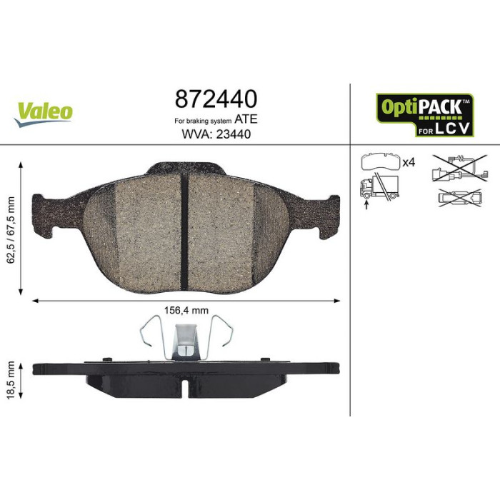 Valeo 872440 Bremsbelagsatz, Scheibenbremse OPTIPACK for LCV