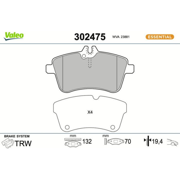 Valeo 302475 Bremsbelagsatz, Scheibenbremse ESSENTIAL Valeo 302475 Bremsbelagsatz, Scheibenbremse ESSENTIAL