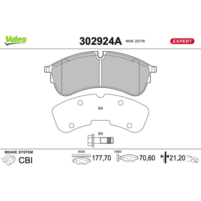Valeo 302924A Bremsbelagsatz, Scheibenbremse EXPERT Valeo 302924A Bremsbelagsatz, Scheibenbremse EXPERT