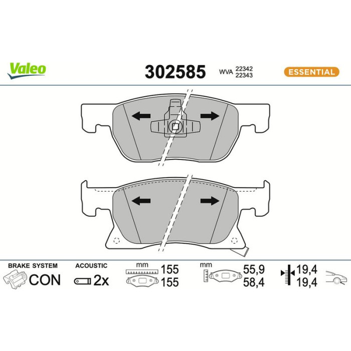 Valeo 302585 Bremsbelagsatz, Scheibenbremse ESSENTIAL Valeo 302585 Bremsbelagsatz, Scheibenbremse ESSENTIAL