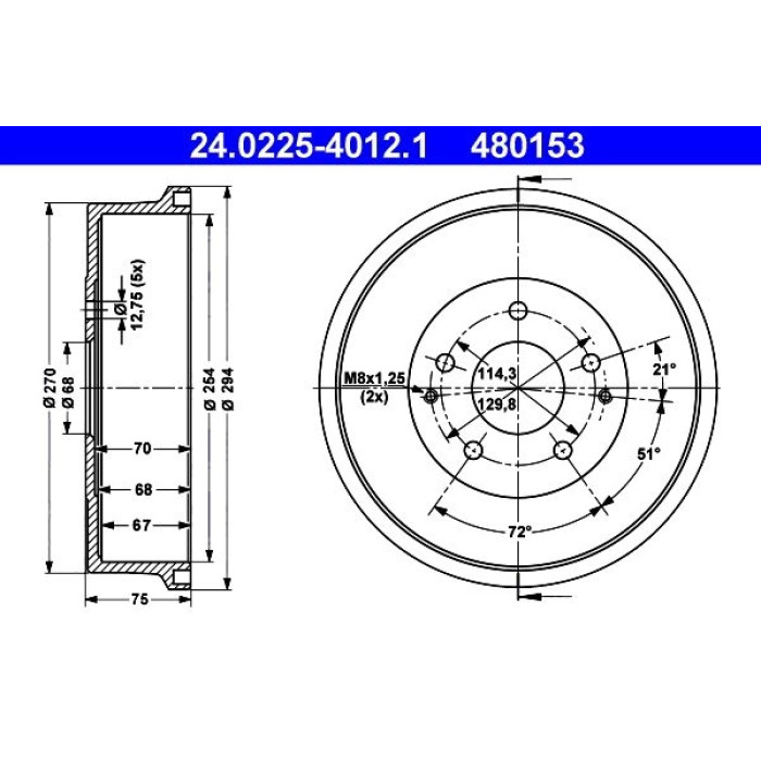 ATE 24.0225-4012.1 Bremstrommel
