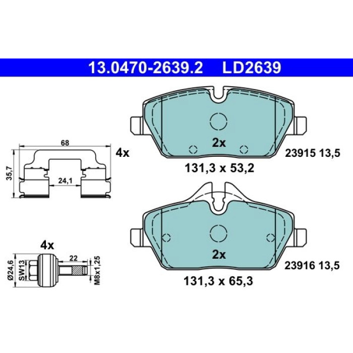 ATE 13.0470-2639.2 Bremsbelagsatz, Scheibenbremse Ceramic