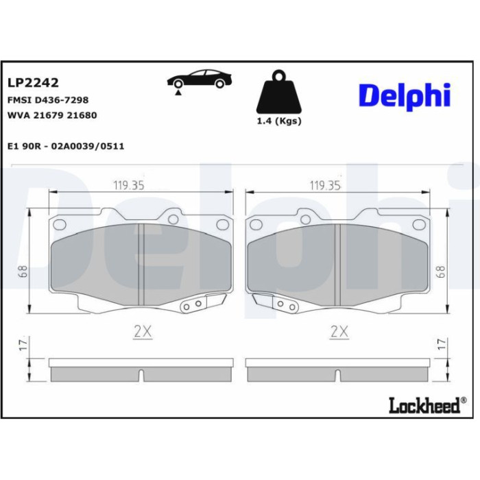Delphi LP2242 Bremsbelagsatz, Scheibenbremse
