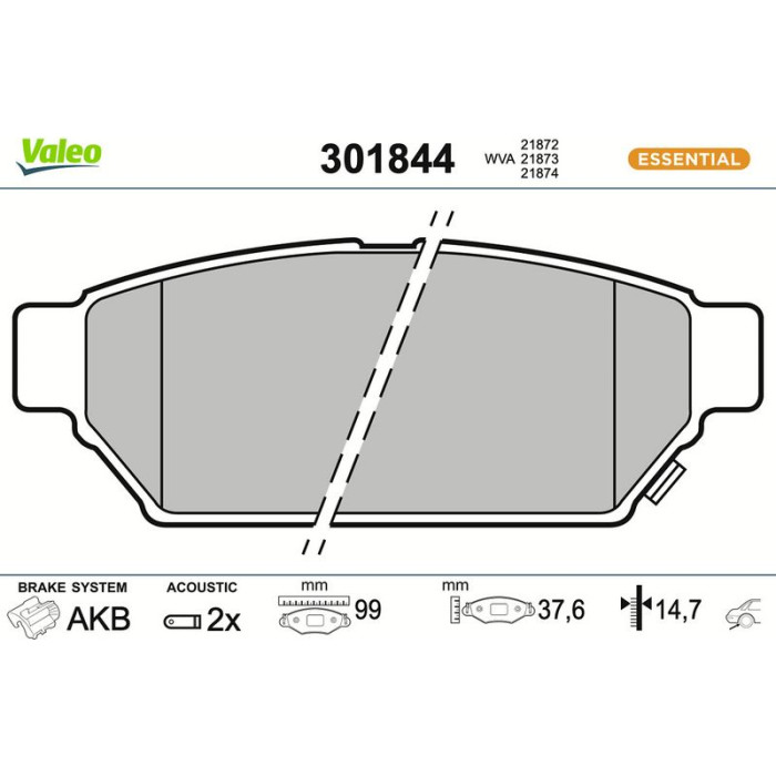 Valeo 301844 Bremsbelagsatz, Scheibenbremse ESSENTIAL Valeo 301844 Bremsbelagsatz, Scheibenbremse ESSENTIAL