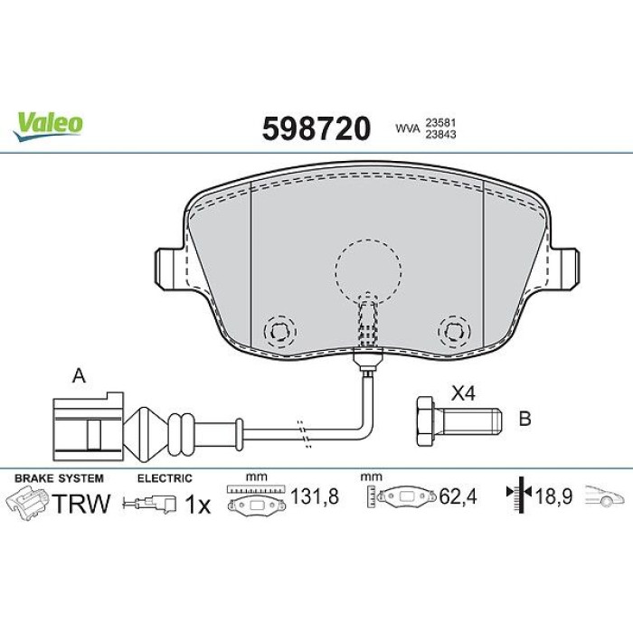 Valeo 598720 Bremsbelagsatz, Scheibenbremse Valeo 598720 Bremsbelagsatz, Scheibenbremse