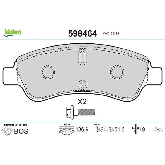 Valeo 598464 Bremsbelagsatz, Scheibenbremse