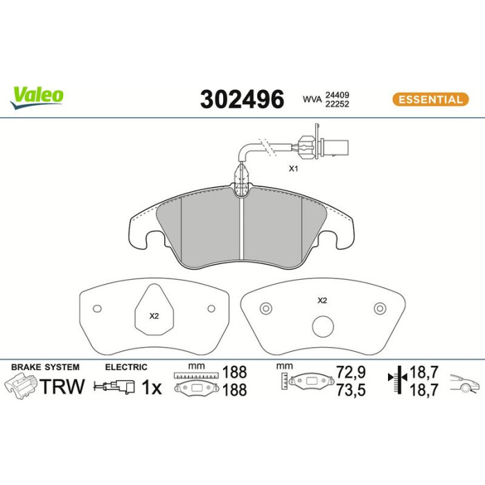 Valeo 302496 Bremsbelagsatz, Scheibenbremse ESSENTIAL