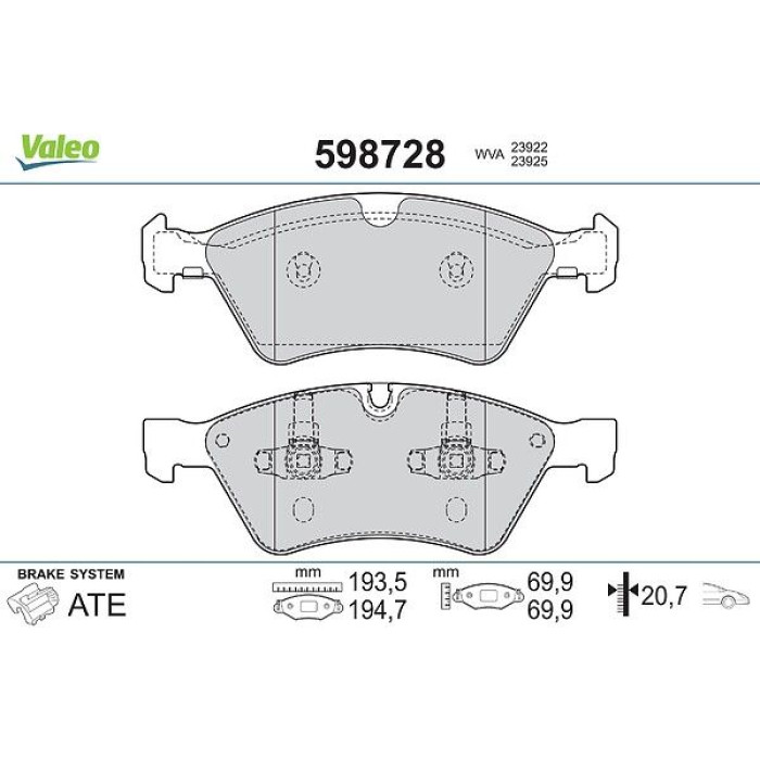Valeo 598728 Bremsbelagsatz, Scheibenbremse Valeo 598728 Bremsbelagsatz, Scheibenbremse