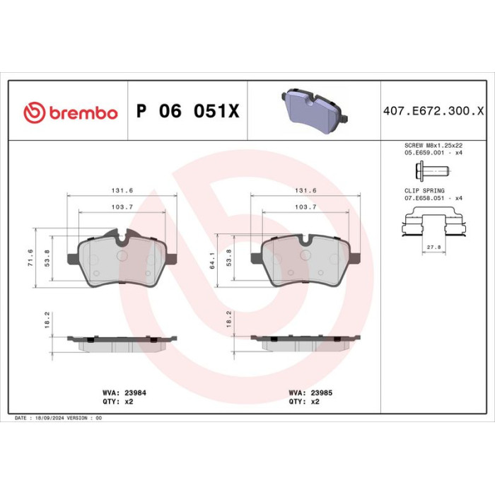 Brembo P 06 051X Bremsbelagsatz, Scheibenbremse XTRA LINE Brembo P 06 051X Bremsbelagsatz, Scheibenbremse XTRA LINE