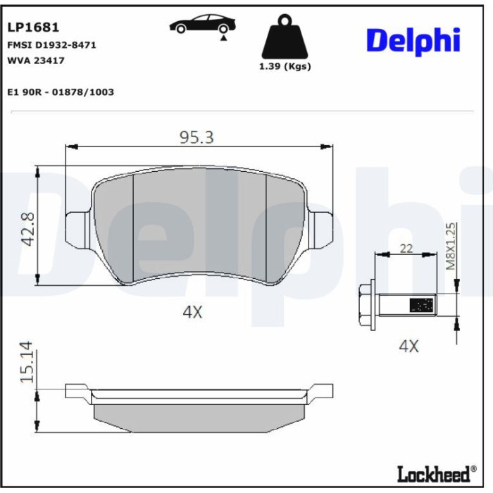 Delphi LP1681 Bremsbelagsatz, Scheibenbremse