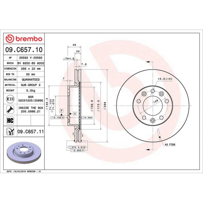 Brembo 09.C657.11 Bremsscheibe PRIME LINE - UV Coated Brembo 09.C657.11 Bremsscheibe PRIME LINE - UV Coated